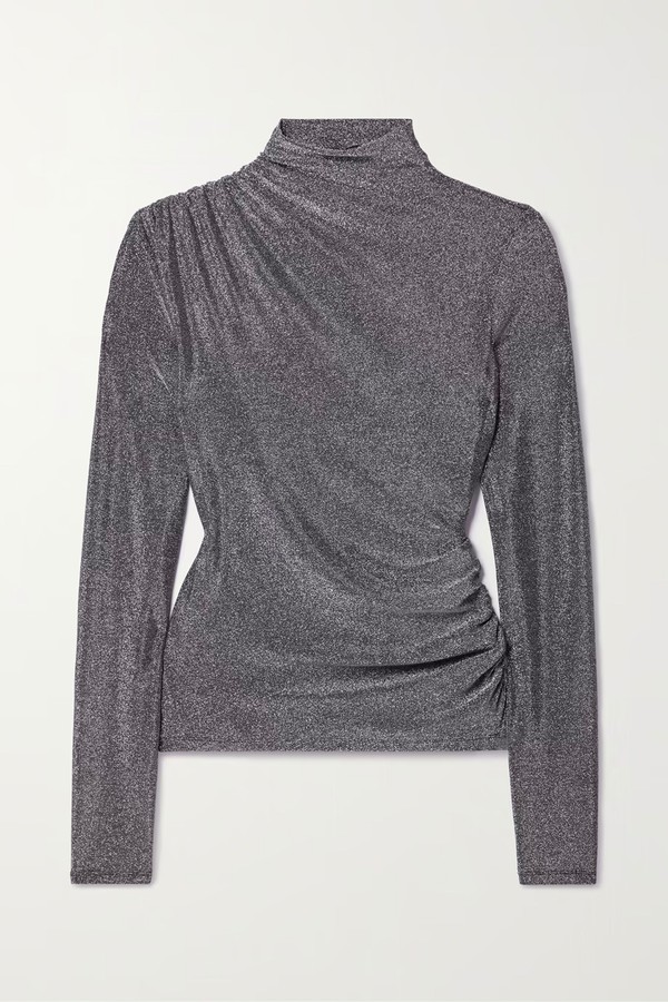 Mylie Gathered Glittered Stretch-Jersey Top from Veronica Beard