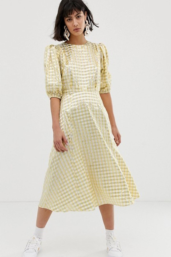 Metallic Gingham Midi Dress from ASOS WHITE