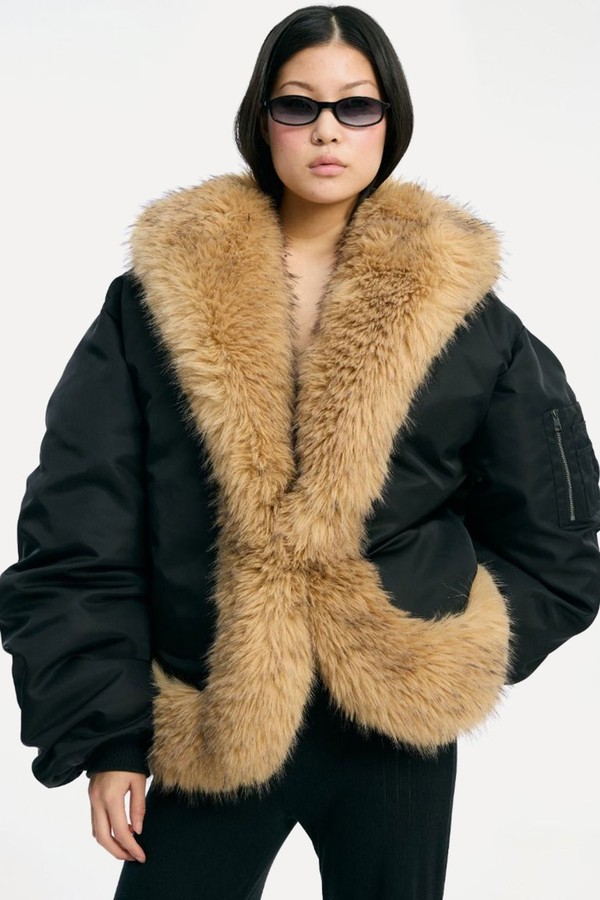 Faux Fur Collar Bomber from Rotate