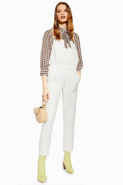 White Denim Pocket Dungarees