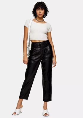 Black Leather Peg Trousers from Topshop