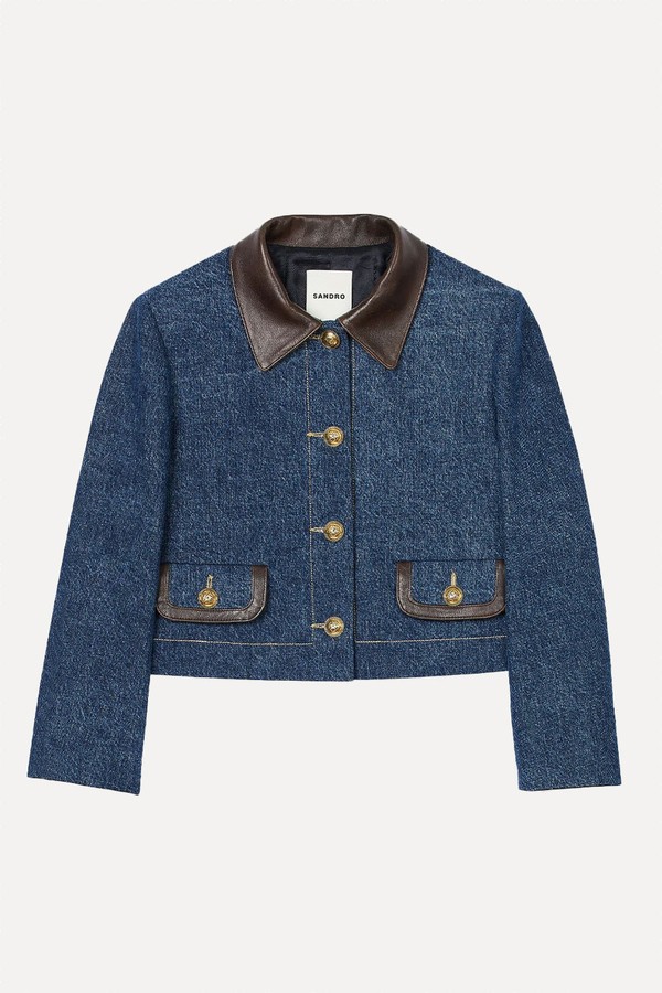 Denim Jacket With Leather Collar from Sandro