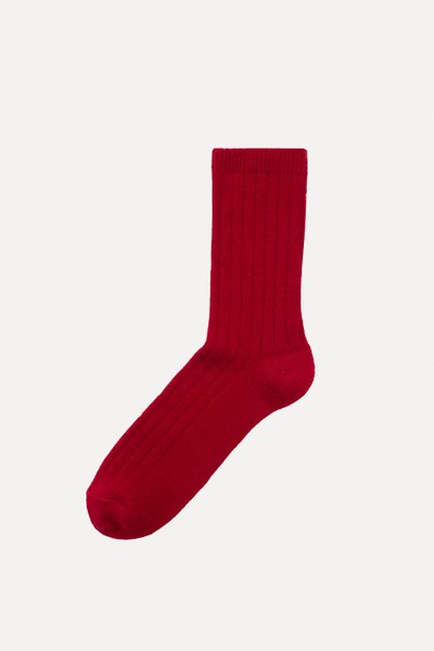 Cashmere Blend Ribbed Ankle High Socks