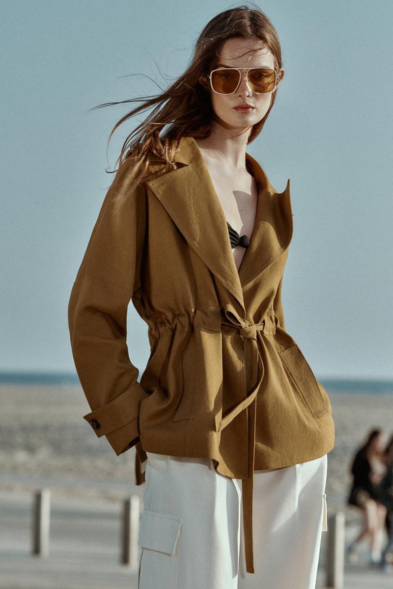 Belted Linen Blend Trench Jacket