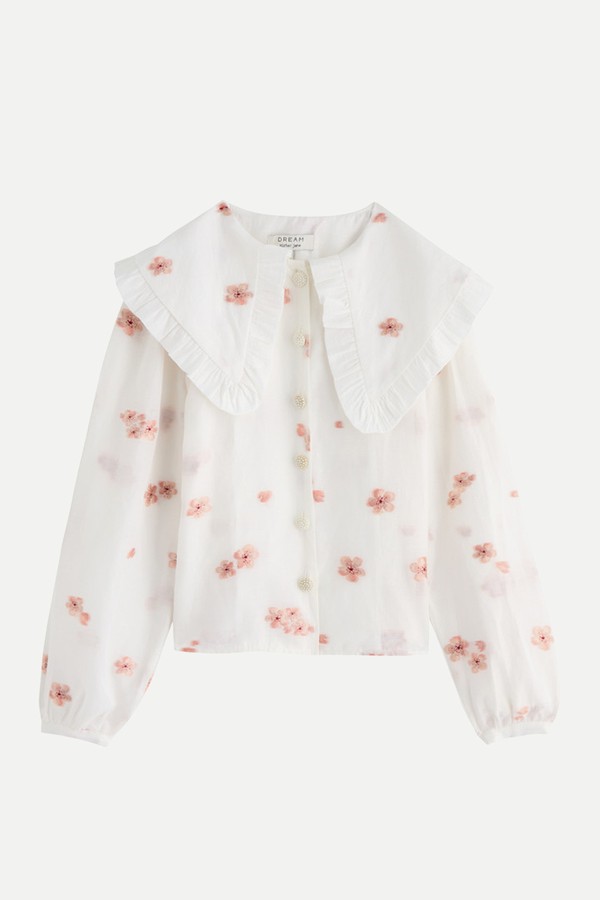 Budding May Floral-Jacquard Faille Blouse from Sister Jane