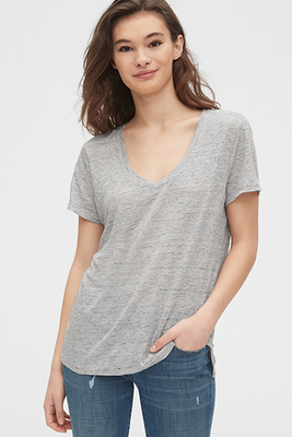 V-Neck T-Shirt In Linen