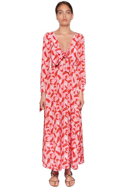 Calla Lilly Print Long Sleeve Crepe Dress from Borgo De Noir