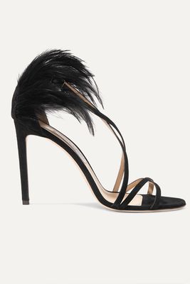 Feather Trimmed Suede Sandals from Jimmy Choo