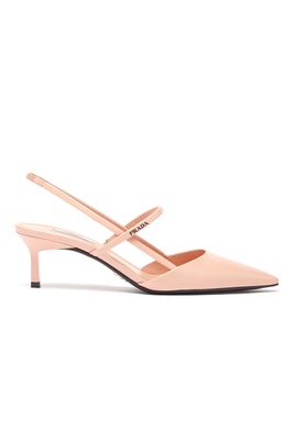 Point-Toe Spazzolato-Leather Slingback Pumps from Prada