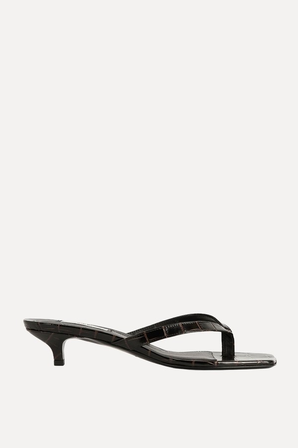 Croco-Embossed Heeled Flip Flops