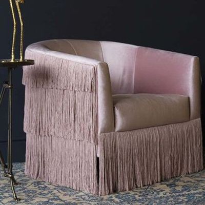 Fabulous Fringed Pink Velvet Armchair from Rocket St George