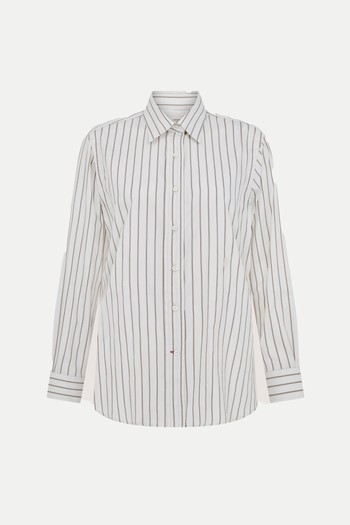 Cotton Silk Stripe Shirt in Pale Stone