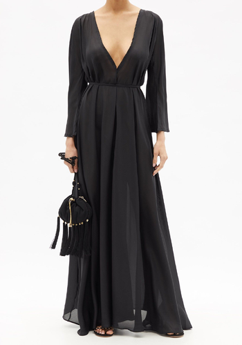 Prosperina Plunge-Neck Silk-Habotai Maxi Dress