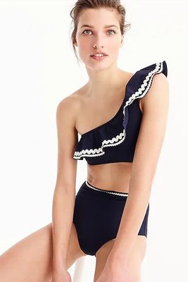 One-Shoulder Pique Nylon Bikini Top With Ricksack