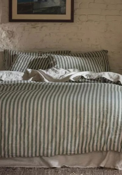 Fern Green Pembroke Stripe Linen Blend Duvet Cover 