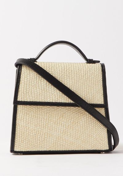 Small Leather-Trim Woven Iraca Handbag from Hunting Season