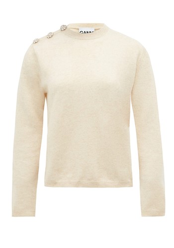 Crystal-Button Crew-Neck Sweater from Ganni