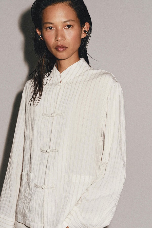 Striped Shirt With Frog Fastening