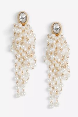 Cluster Pearl Drop Gold Earrings