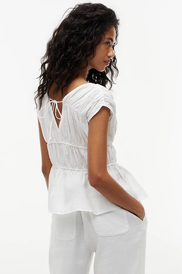 Regular Fit Sleeveless Smock Blouse With Linen