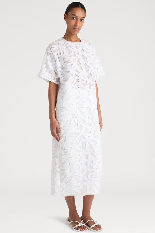 Weaving-Inspired Lace Shortsleeve Top