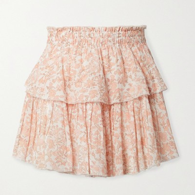 Frayed Tiered Floral-Print Cotton-Voile Mini Skirt from LoveShackFancy