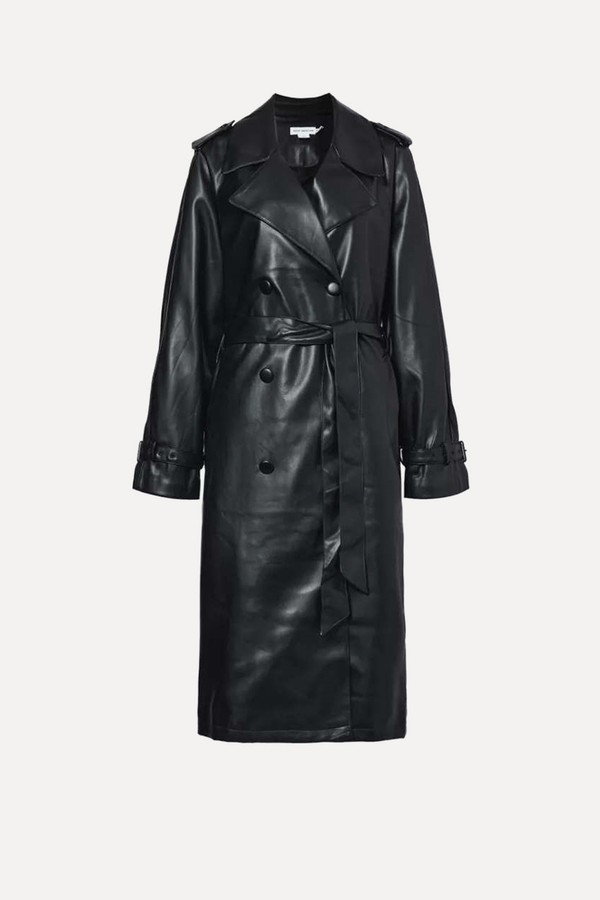 Notched-Lapel Double-Breasted Relaxed-Fit Faux-Leather Jacket  from Good American 