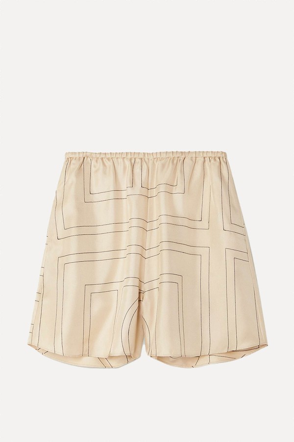 Monogram-Print Silk Shorts from Toteme