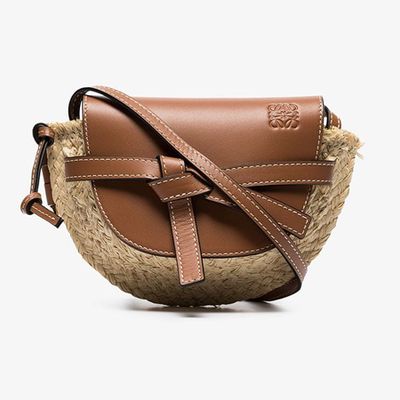 Brown Gate Mini Leather And Raffia Shoulder Bag from Loewe