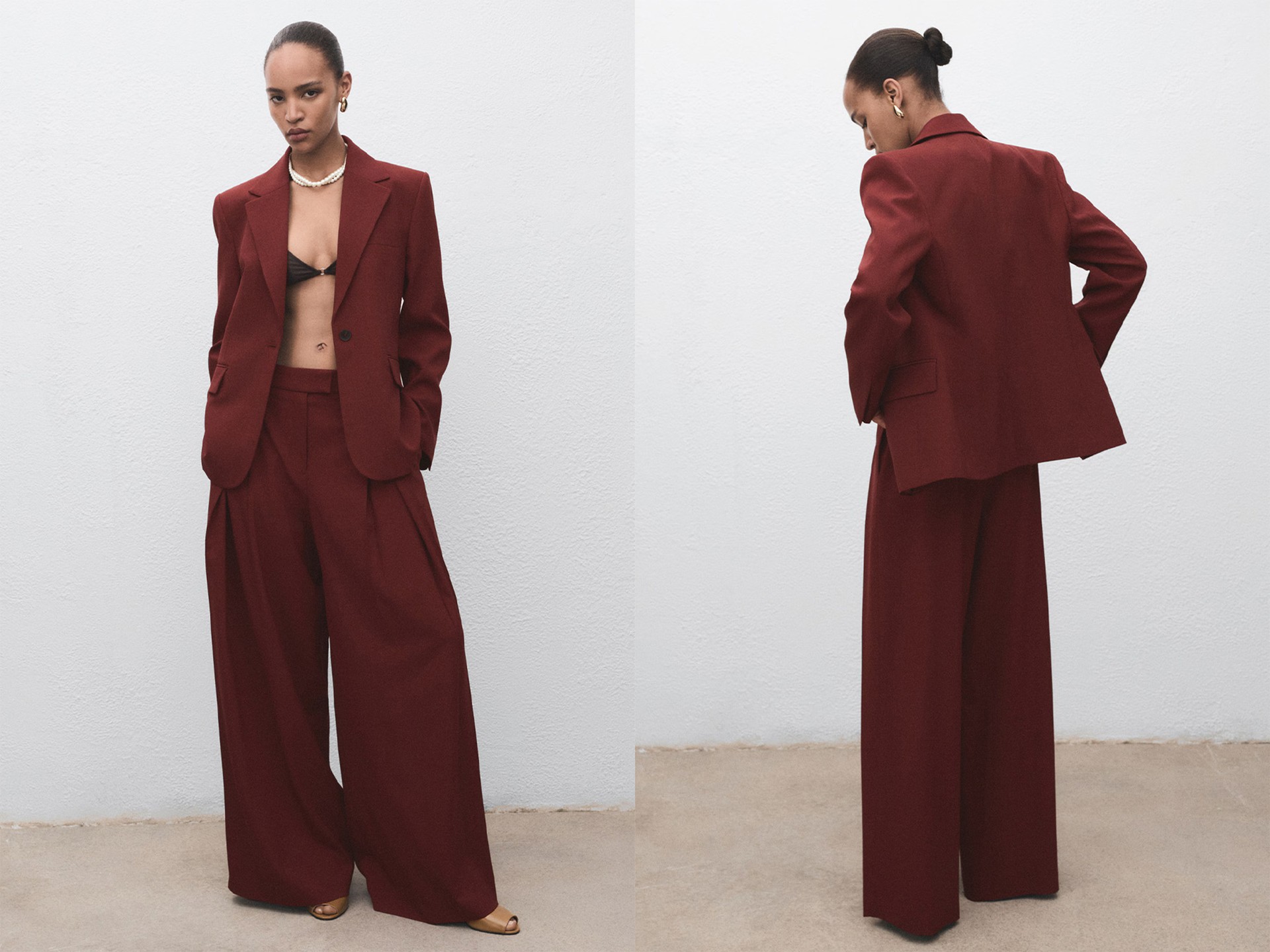 Wide-Leg Pleated Suit Trousers from Mango