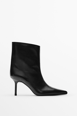 Leather High-Heel Ankle Boots With Wide Leg from Massimo Dutti