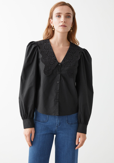 Embroidered Collar Puff Sleeve Cotton Blouse from & Other Stories