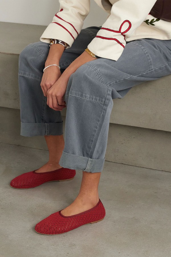 Alba Grosgrain-Trimmed Crocheted Ballet Flats from STAUD