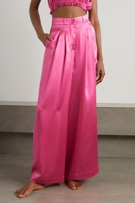 Bed Suit Pleated Silk-Satin Wide-Leg Pajama Pants from Maison Essentiele