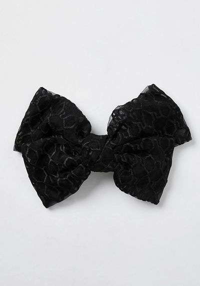 Black Monogram Mesh Bow Clip