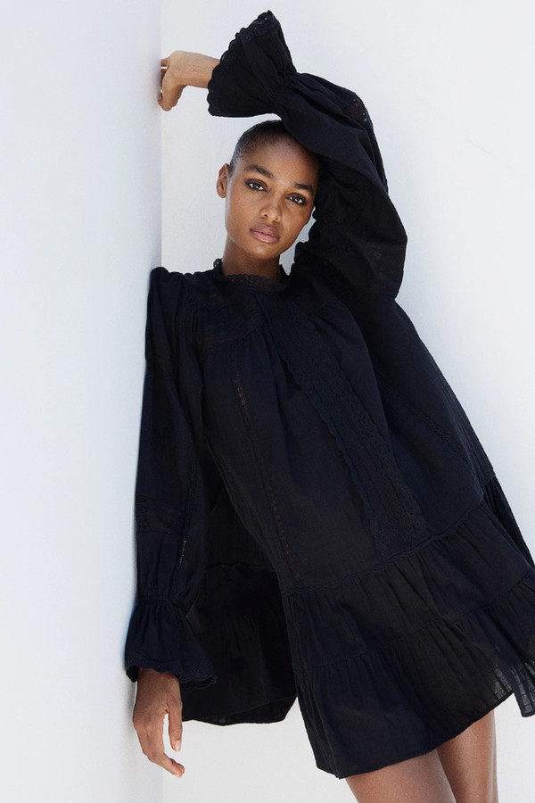 Lace-Trimmed Cotton Dress