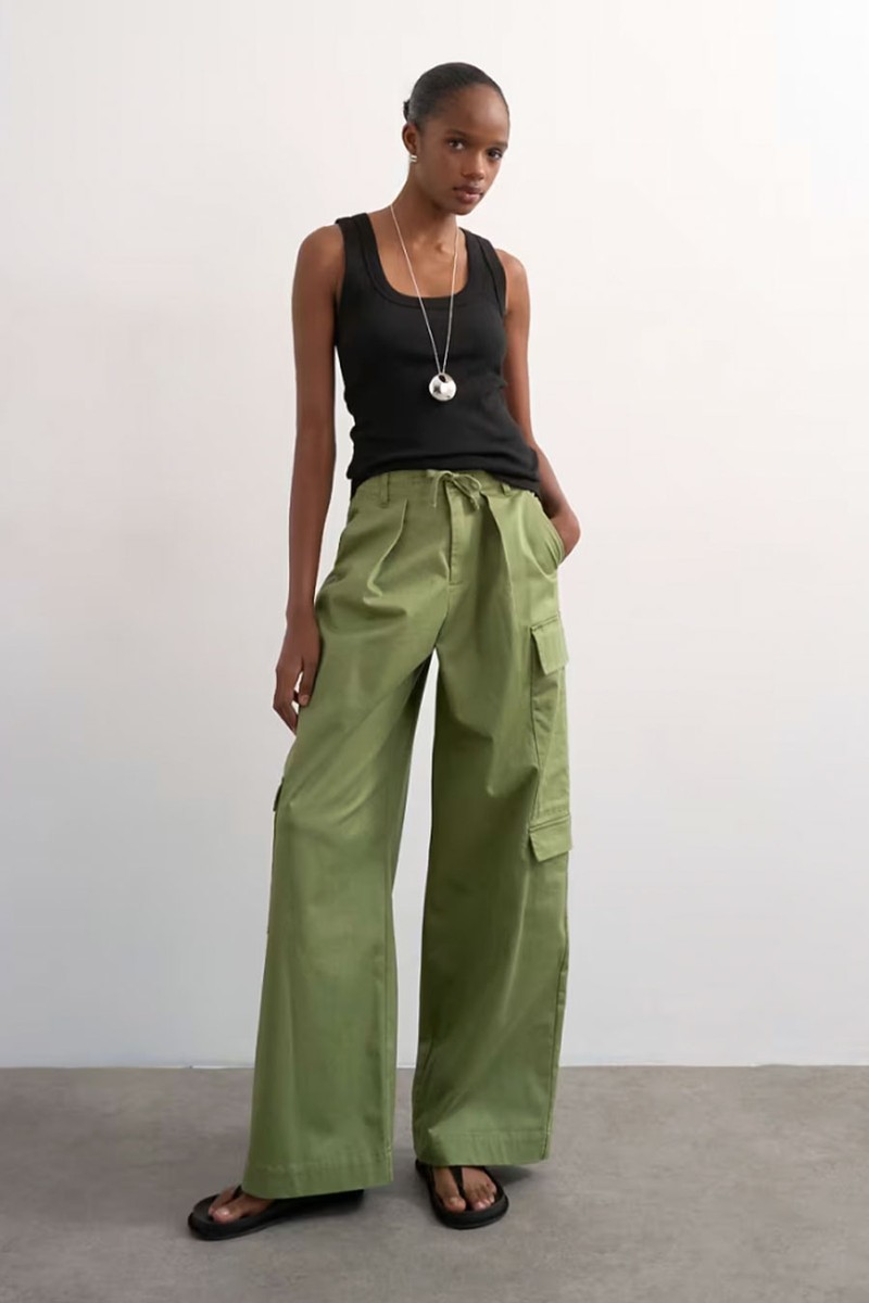  Clean A Line Wide Leg Cargo With Tie Waist from Topshop