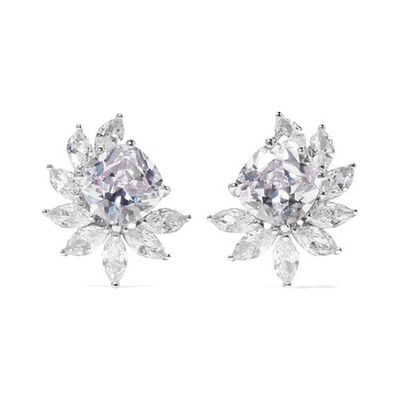 Rhodium-Plated Cubic Zirconia Clip Earrings from Kenneth Jay Lane