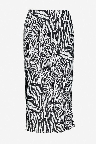 Rayne Zebra-Print Satin Midi Skirt from AllSaints