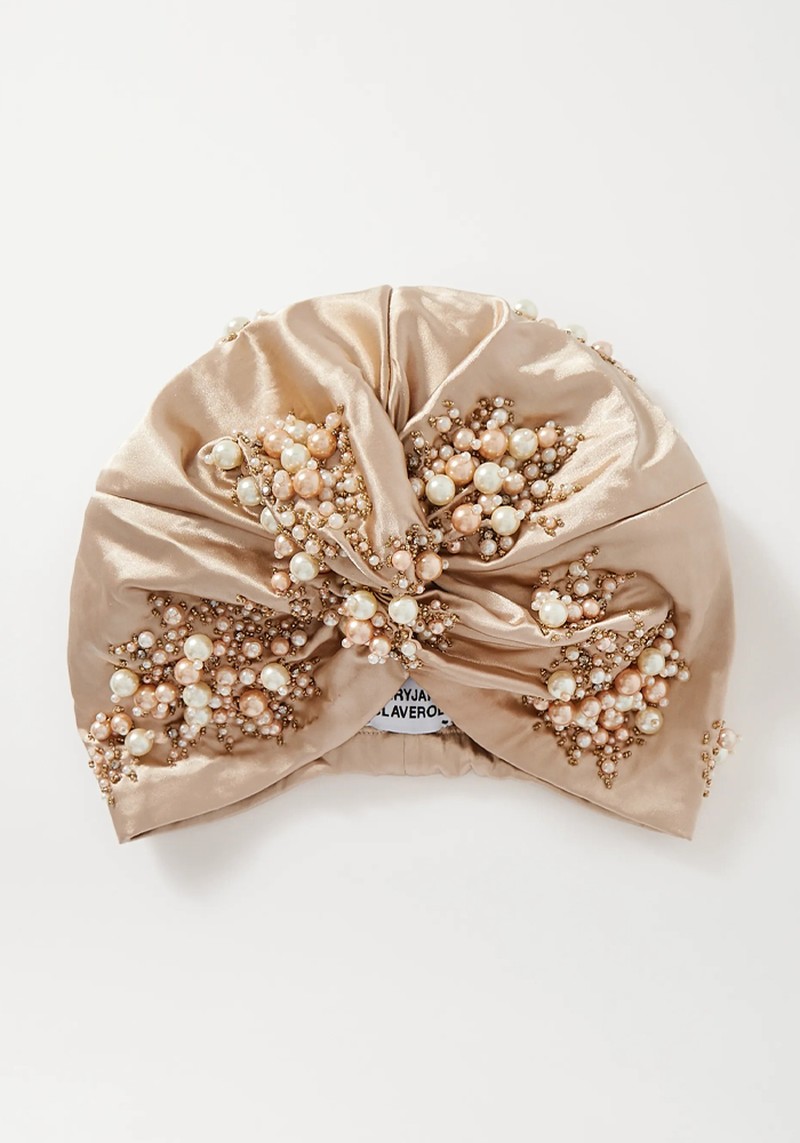 Karla Embellished Stretch-Satin Turban from MaryJane Claverol