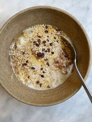 Porridge With Butter, Banana & Tahini