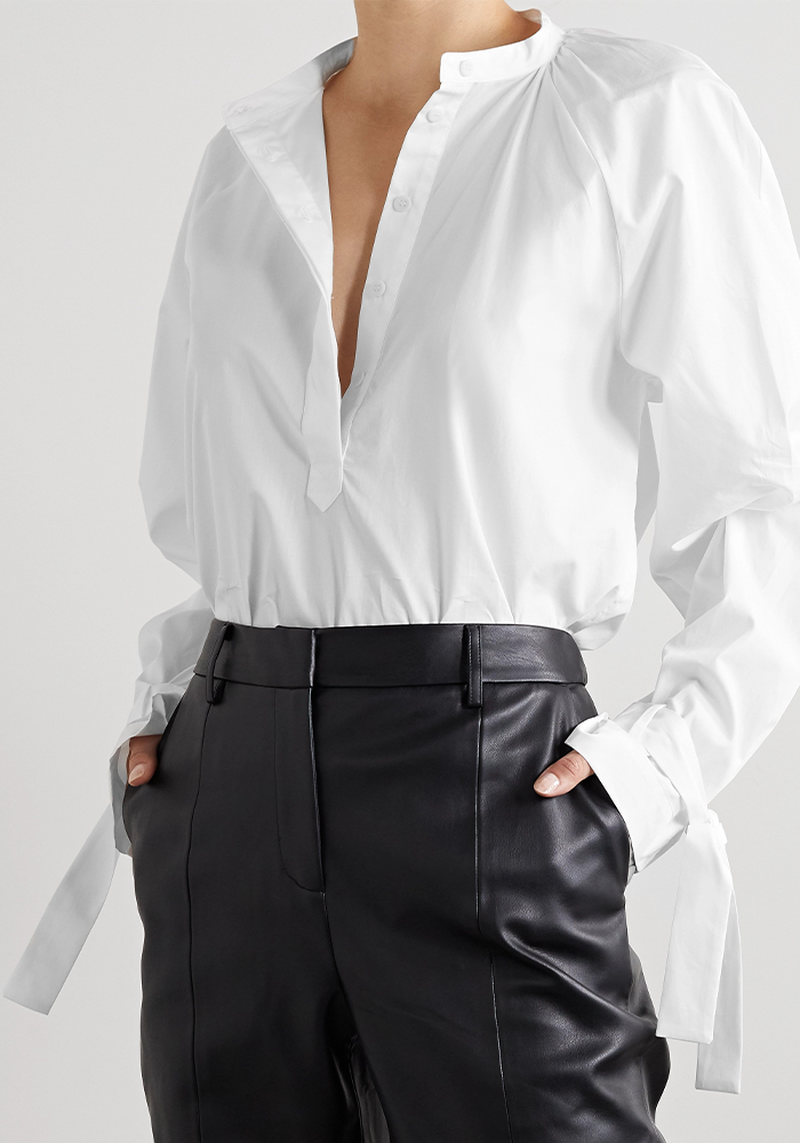 Tie-Detailed Organic Cotton-Poplin Blouse from Bite Studios