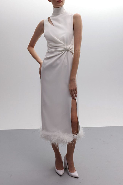 Twist Knot Halter Neck Feather Dress from Joanna Andraos