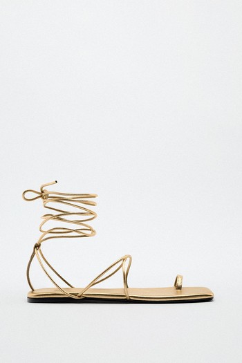 Metallic Leather Lace Up Sandals from Zara