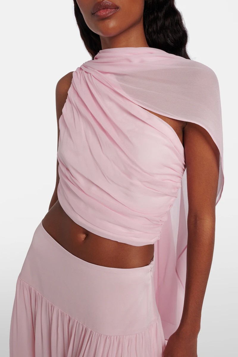 Solene Gathered Scarf-Detail Mesh Top from Posse