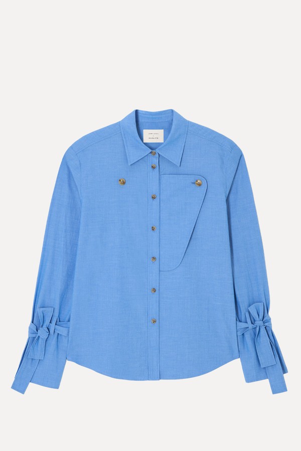 Cuff Tie Detail Cotton Shirt