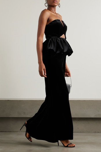 Strapless Cutout Velvet Peplum Maxi Dress from SELF-PORTRAIT