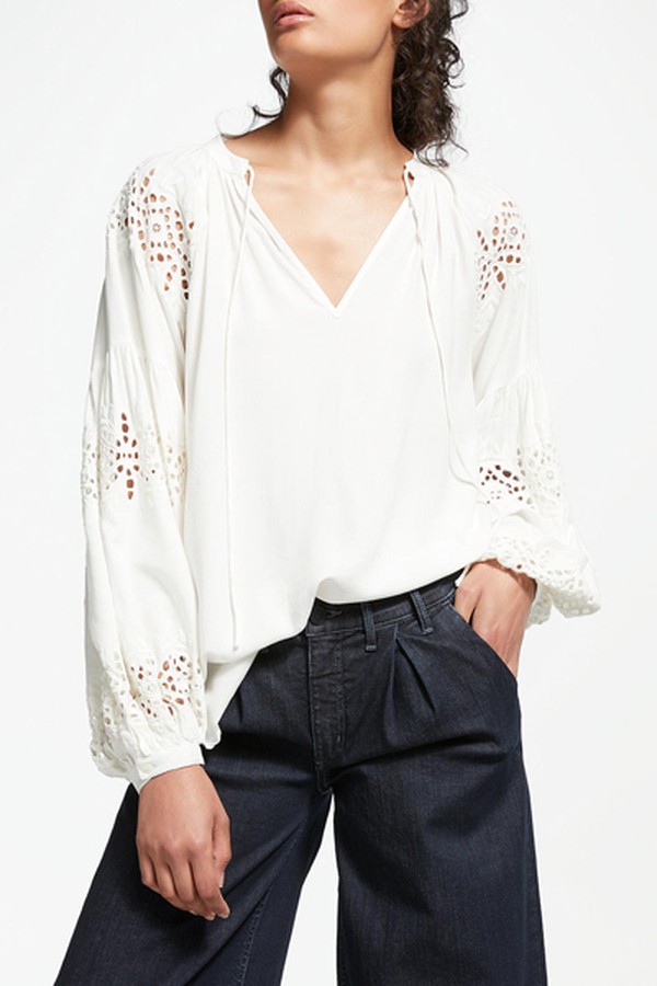 Marina Crochet Blouson Sleeve Top, Ivory