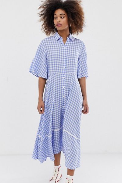 Button Through Midi Shirt Dress With Full Skirt