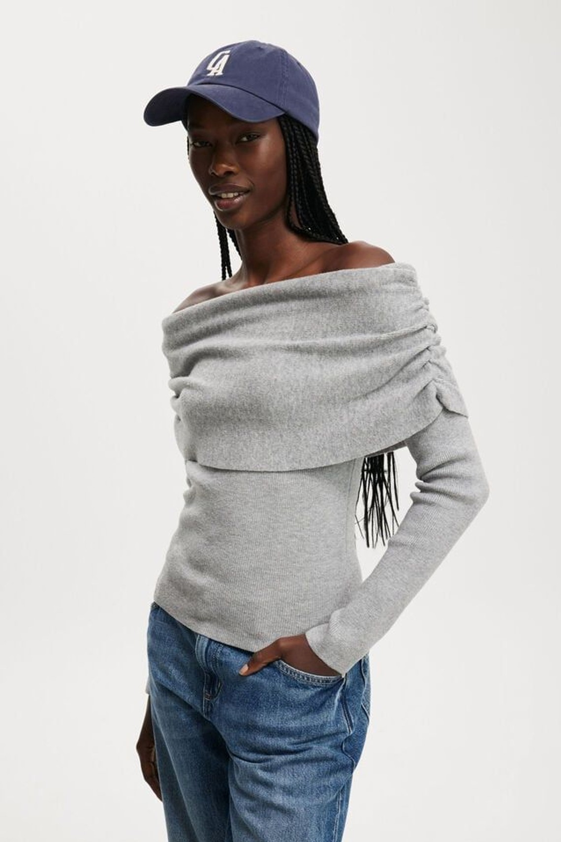 Everfine Rib Ruched Off Shoulder